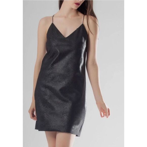 Lavendar Brown Moto Shift Dress in Black Pleather Size Medium - Picture 1 of 6